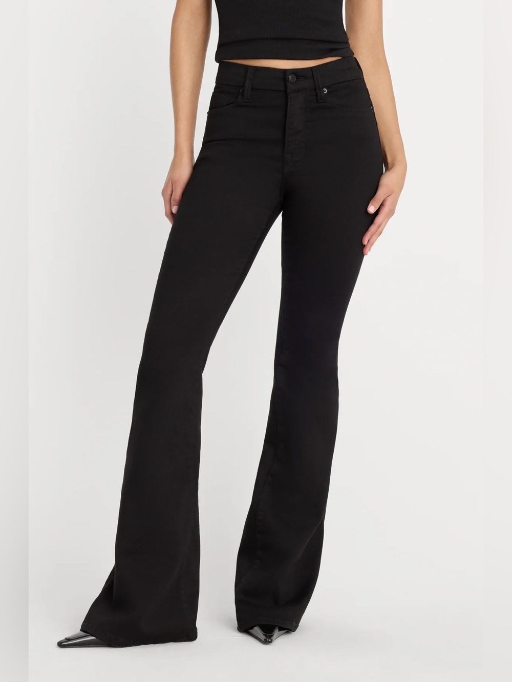 NWT Good American Black Never Fade Good Legs Flare Jeans Sz 2/26